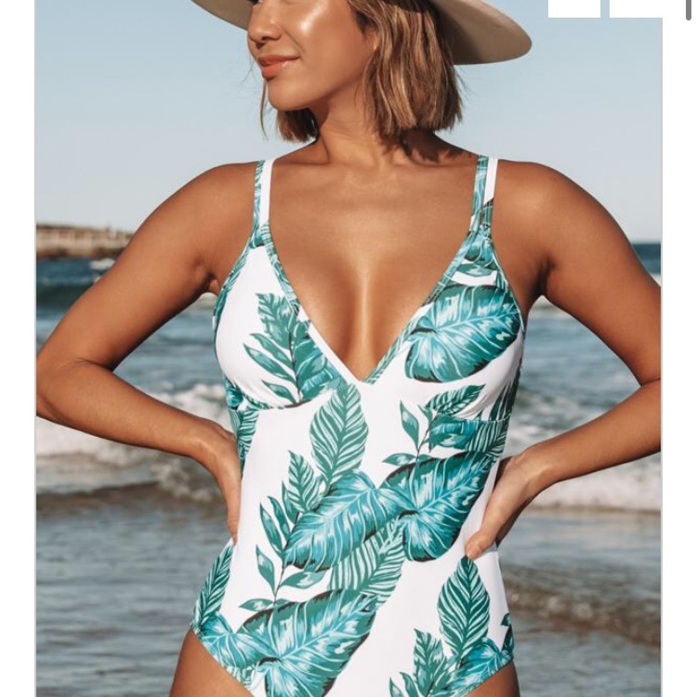 Women’s one piece leaf print swim suit